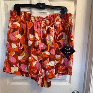 Ava & Viv Women's High Waist Pink and Orange Patterned Shorts